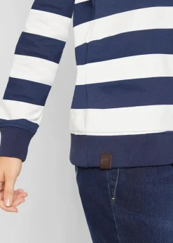 bonprix Sweat|Nachhaltigere Materialien^Kapuzensweatshirt aus Bio-Baumwolle dunkelblau/wollweiß gestreift