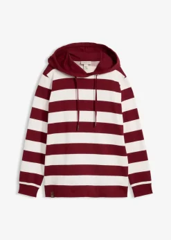 bonprix Bekleidung·Blusen & Tuniken|Nachhaltigere Materialien^Kapuzensweatshirt aus Bio-Baumwolle rubinrot/wollweiß gestreift