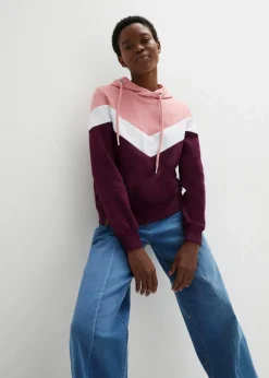 bonprix Bekleidung·Blusen & Tuniken|Nachhaltigere Materialien^Kapuzensweatshirt mit großem Kragen holunderbeere