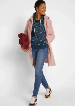 bonprix Bekleidung·Blusen & Tuniken|Sweat^Kapuzensweatshirt mit Kordeln aus reiner Baumwolle dunkelblau geblümt