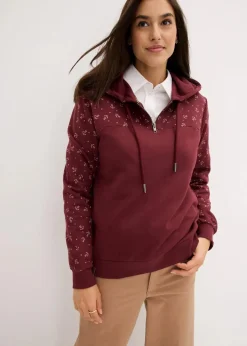 bonprix Nachhaltigere Materialien^Kapuzensweatshirt mit Reißverschluss aus reiner Baumwolle dunkelbeere