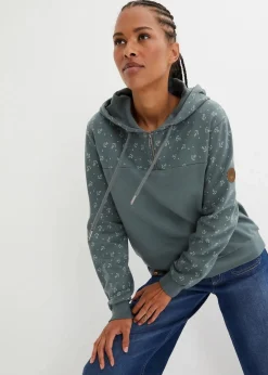 bonprix Nachhaltigere Materialien^Kapuzensweatshirt mit Reißverschluss aus reiner Baumwolle eukalyptusgrün