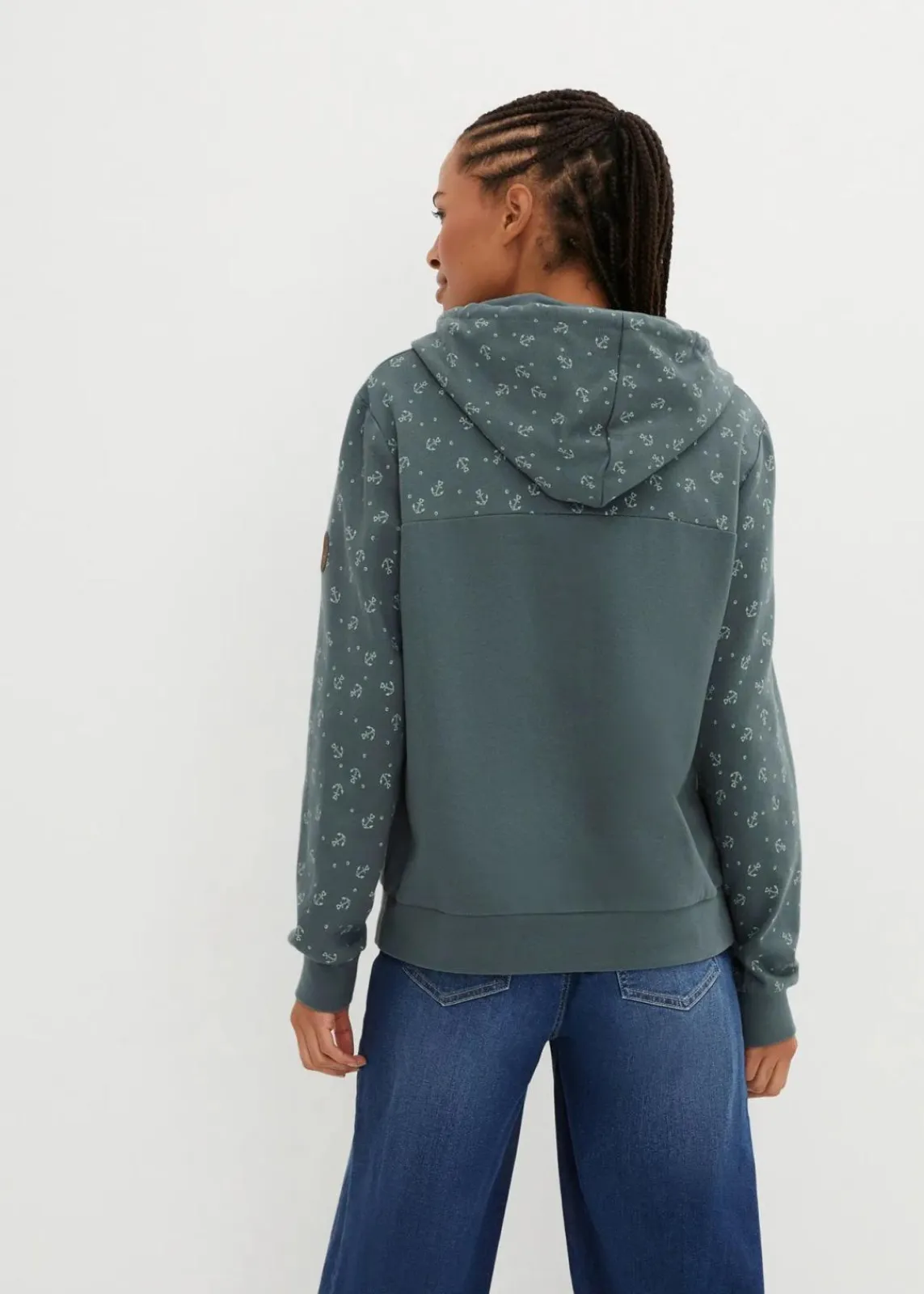 bonprix Nachhaltigere Materialien^Kapuzensweatshirt mit Reißverschluss aus reiner Baumwolle eukalyptusgrün