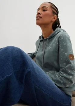 bonprix Nachhaltigere Materialien^Kapuzensweatshirt mit Reißverschluss aus reiner Baumwolle eukalyptusgrün