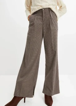 bonprix Hosen^Karierte Bundfaltenhose mit abnehmbarer Kette taupe/dunkelbraun kariert