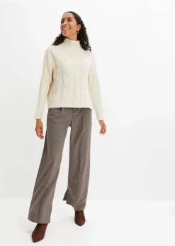 bonprix Hosen^Karierte Bundfaltenhose mit abnehmbarer Kette taupe/dunkelbraun kariert