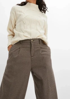 bonprix Hosen^Karierte Bundfaltenhose mit abnehmbarer Kette taupe/dunkelbraun kariert