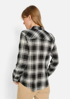 bonprix Blusen & Tuniken|Bekleidung·Jacken & Mäntel^Karierte Hemdbluse aus reiner Baumwolle schwarz/weiß kariert