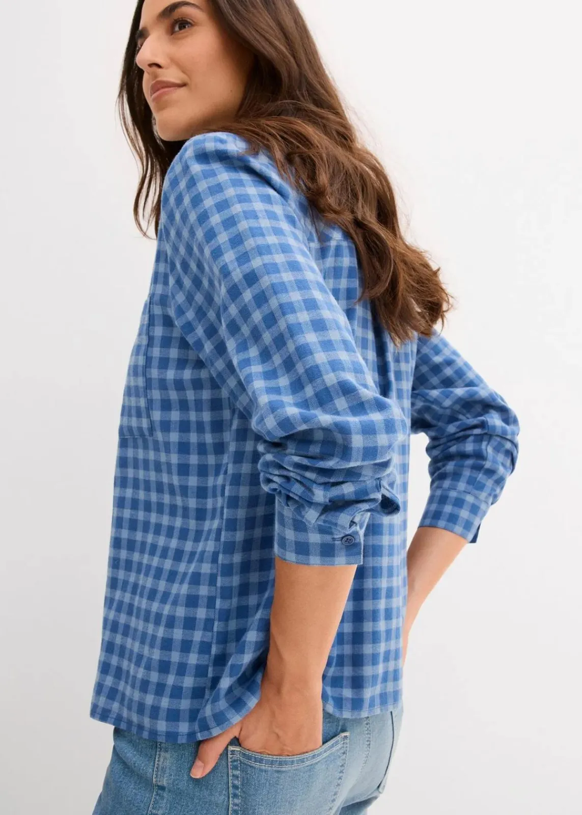 bonprix Blusen & Tuniken|Bekleidung·Jacken & Mäntel^Karierte Hemdbluse aus reiner Baumwolle hellblau/hellindigo kariert