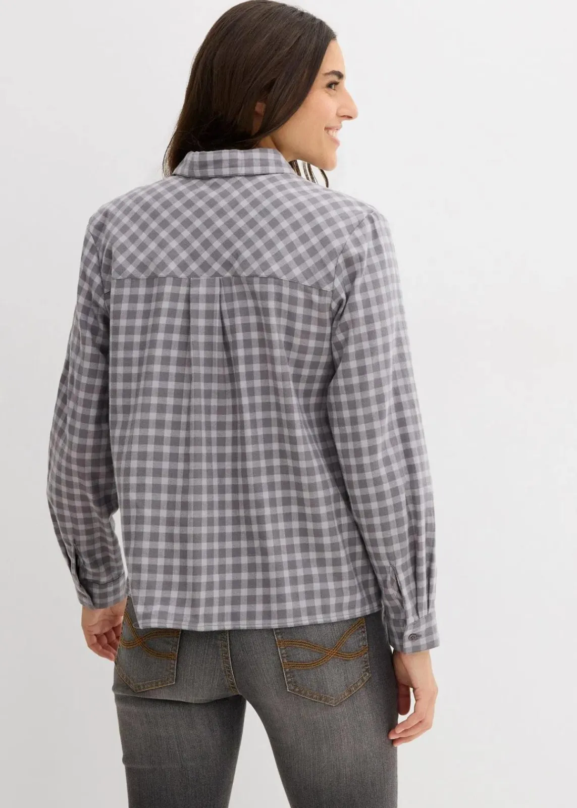 bonprix Bekleidung·Jacken & Mäntel|Blusen & Tuniken^Karierte Hemdbluse aus reiner Baumwolle rauchgrau/schattengrau kariert