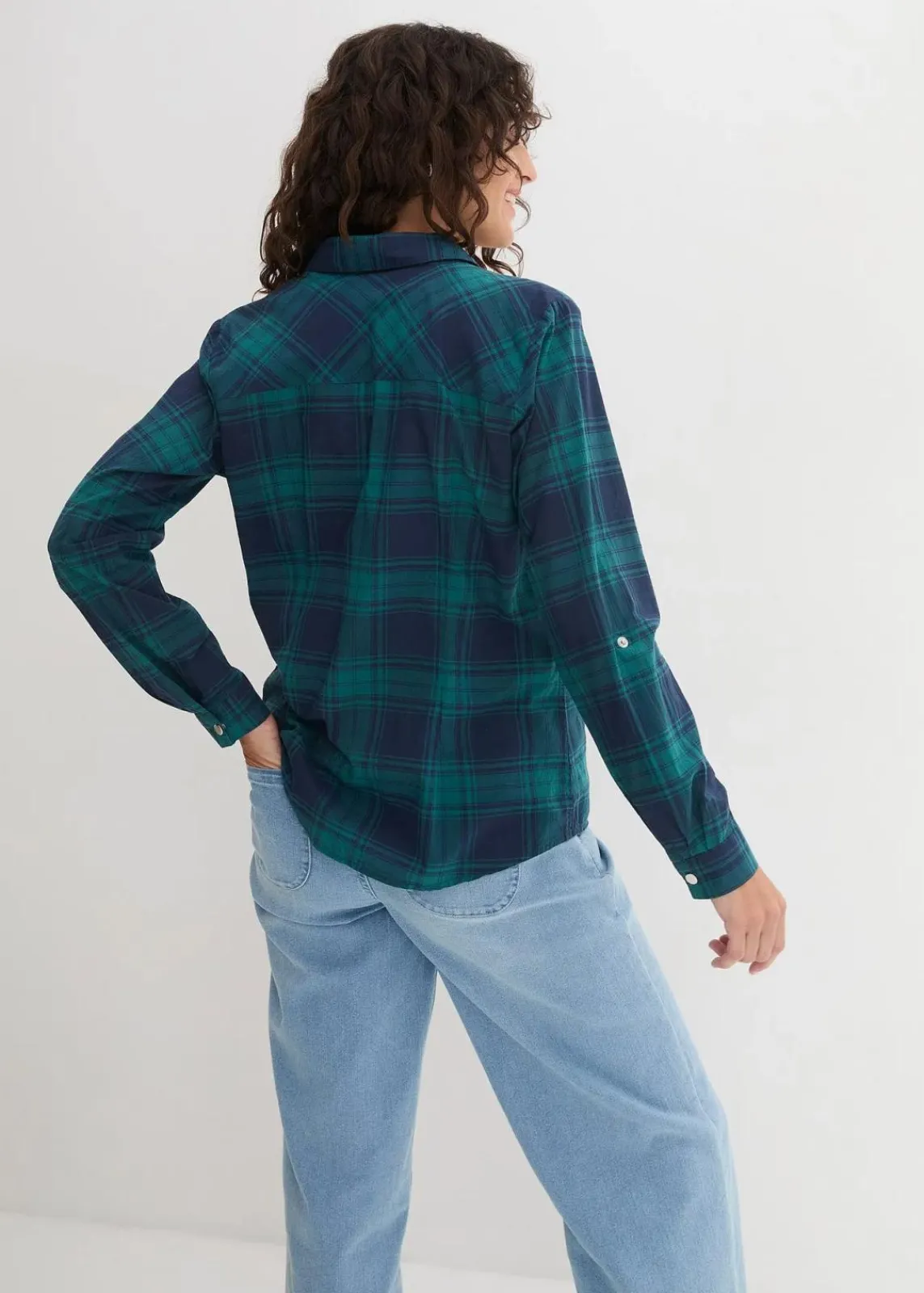 bonprix Blusen & Tuniken|Bekleidung·Jacken & Mäntel^Karierte Hemdbluse aus reiner Baumwolle petrol/dunkelblau kariert