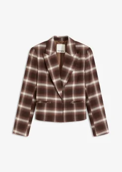 bonprix Bekleidung·Basics|Blazer^Karoblazer dunkelbraun/hellbraun/mittelbraun/elfenbein kariert