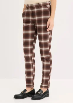 bonprix Bekleidung·Kleider|Hosen^Karohose mit Umschlag dunkelbraun/hellbraun/mittelbraun/elfenbein kariert