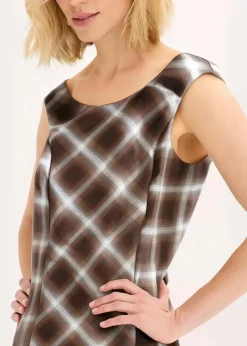 bonprix Bekleidung·Pullover & Strickjacken|Kleider^Karokleid dunkelbraun/hellbraun/mittelbraun/elfenbein kariert