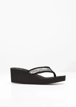 bonprix Strandmode|Sommerschuhe^Keilpantoletten mit Pailletten schwarz