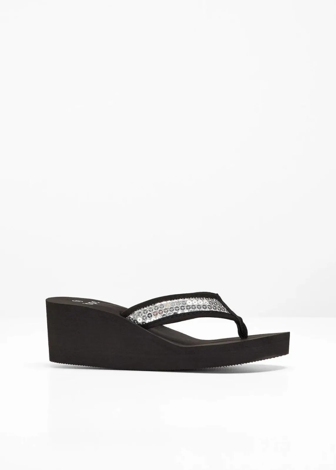 bonprix Strandmode|Sommerschuhe^Keilpantoletten mit Pailletten schwarz