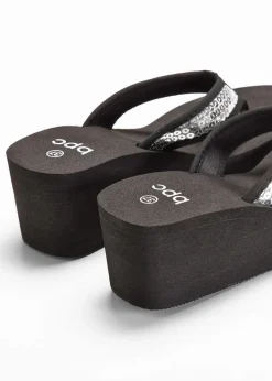 bonprix Strandmode|Sommerschuhe^Keilpantoletten mit Pailletten schwarz