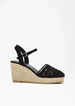 bonprix Pumps^Keilpumps in Häkel-Optik schwarz