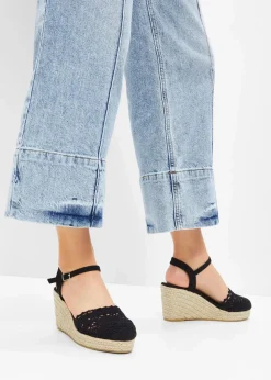 bonprix Pumps^Keilpumps in Häkel-Optik schwarz