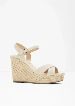 bonprix Sommerschuhe^Keilsandaletten in Bast-Optik beige