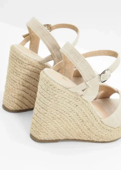 bonprix Sommerschuhe^Keilsandaletten in Bast-Optik beige