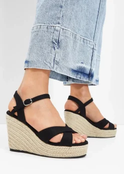 bonprix Sommerschuhe^Keilsandaletten in Bast-Optik schwarz
