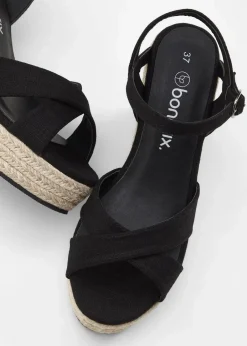 bonprix Sommerschuhe^Keilsandaletten in Bast-Optik schwarz