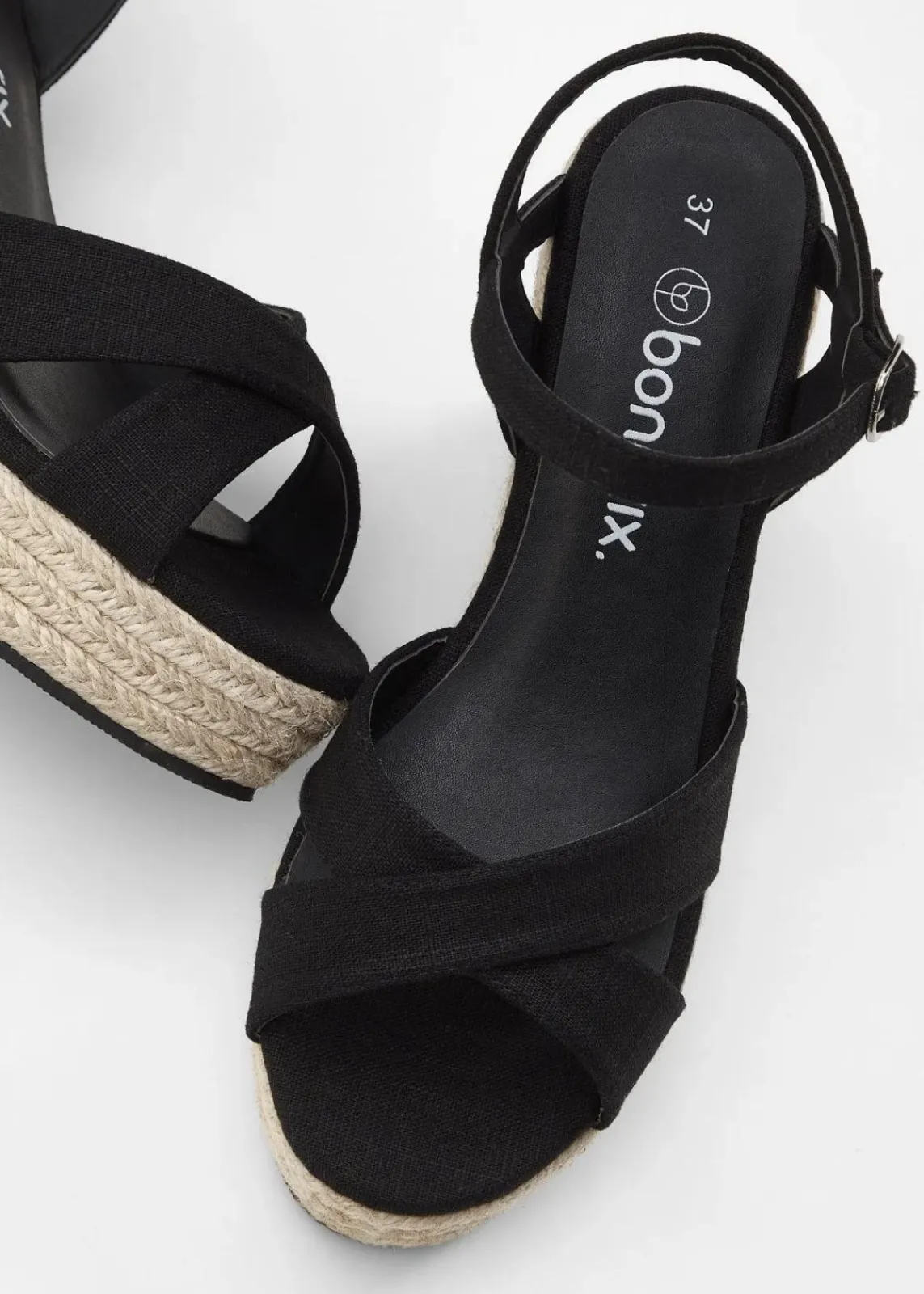 bonprix Sommerschuhe^Keilsandaletten in Bast-Optik schwarz