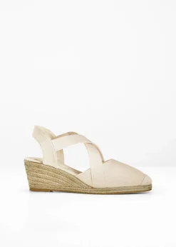bonprix Schuhe & Accessoires In Spezialgrößen·Schuhe In Übergröße|Schuhe & Accessoires In Spezialgrößen·Elastischer Schaft^Keilsandaletten mit elastischen Riemen weiß
