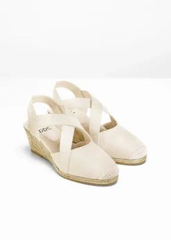 bonprix Schuhe & Accessoires In Spezialgrößen·Schuhe In Übergröße|Schuhe & Accessoires In Spezialgrößen·Elastischer Schaft^Keilsandaletten mit elastischen Riemen weiß