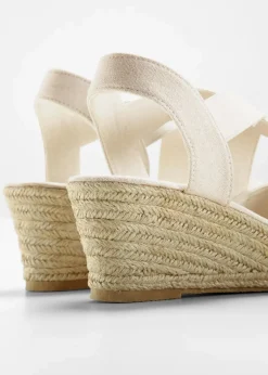 bonprix Schuhe & Accessoires In Spezialgrößen·Schuhe In Übergröße|Schuhe & Accessoires In Spezialgrößen·Elastischer Schaft^Keilsandaletten mit elastischen Riemen weiß