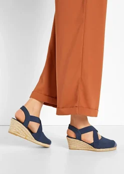 bonprix Strandmode|Sommerschuhe^Keilsandaletten mit elastischen Riemen dunkelblau