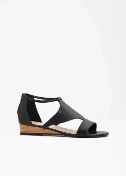 bonprix Sommerschuhe|Schuhe & Accessoires In Spezialgrößen·Elastischer Schaft^Keilsandaletten mit Reißverschluss schwarz