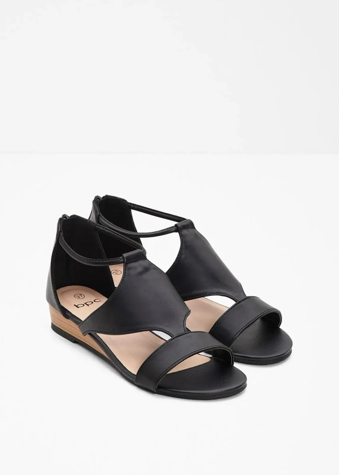 bonprix Sommerschuhe|Schuhe & Accessoires In Spezialgrößen·Elastischer Schaft^Keilsandaletten mit Reißverschluss schwarz