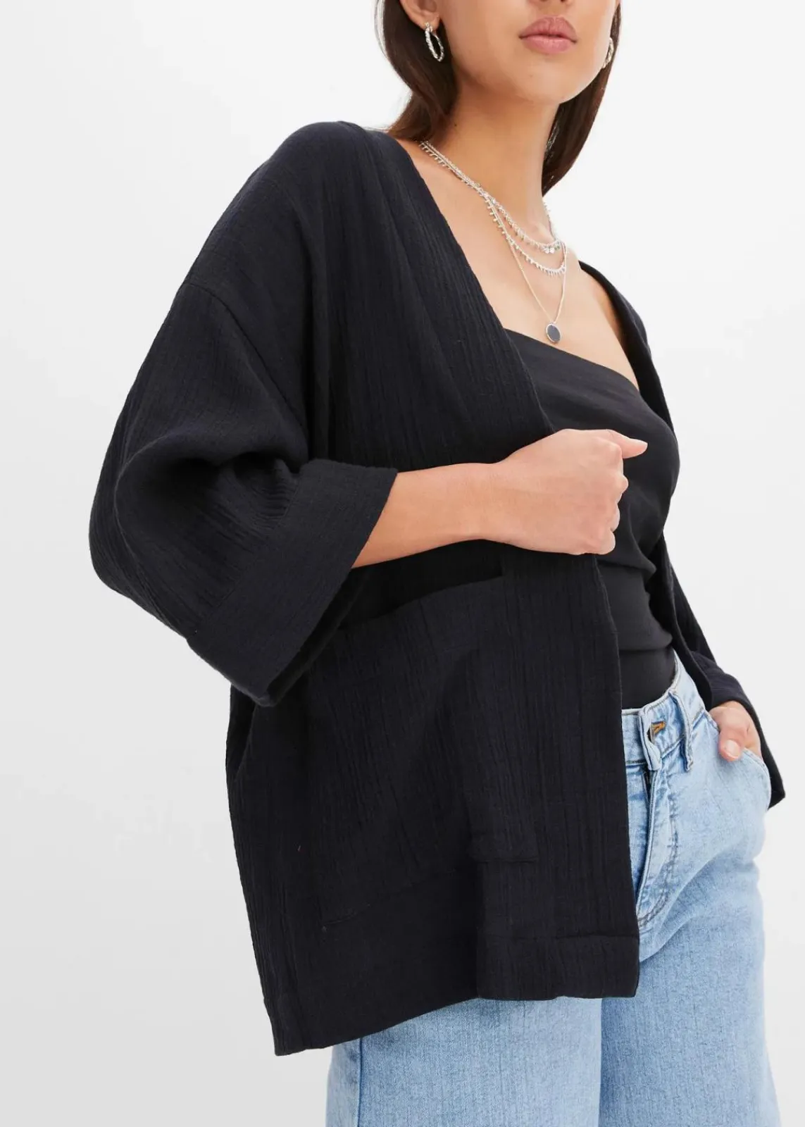 bonprix Bekleidung·Jacken & Mäntel|Blusen & Tuniken^Kimono aus luftigem Musselin schwarz