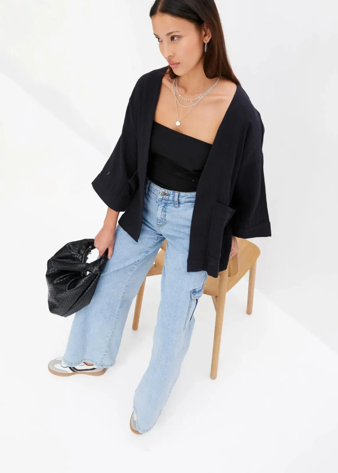 bonprix Bekleidung·Jacken & Mäntel|Blusen & Tuniken^Kimono aus luftigem Musselin schwarz