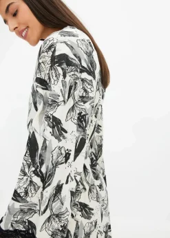 bonprix Wäsche·Bademäntel|Bademäntel^Kimono Bademantel aus softem Viskose-Mix naturbeige/schwarz geblümt