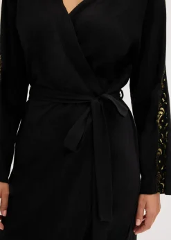 bonprix Wäsche·Bademäntel|Bademäntel^Kimono Morgenmantel mit zarter Glitzerspitze schwarz