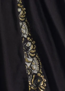 bonprix Wäsche·Bademäntel|Bademäntel^Kimono Morgenmantel mit zarter Glitzerspitze schwarz
