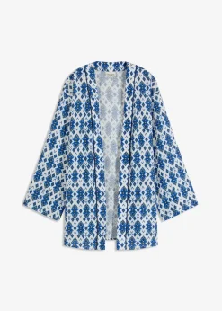 bonprix Bekleidung·Jacken & Mäntel|Zweiteiler & Sets^Kimono-Bluse weiß/blau bedruckt