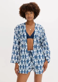 bonprix Bekleidung·Jacken & Mäntel|Zweiteiler & Sets^Kimono-Bluse weiß/blau bedruckt