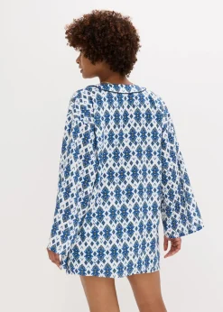 bonprix Bekleidung·Jacken & Mäntel|Zweiteiler & Sets^Kimono-Bluse weiß/blau bedruckt