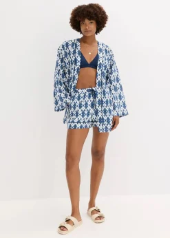 bonprix Bekleidung·Jacken & Mäntel|Zweiteiler & Sets^Kimono-Bluse weiß/blau bedruckt