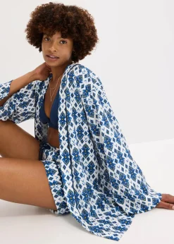 bonprix Bekleidung·Jacken & Mäntel|Zweiteiler & Sets^Kimono-Bluse weiß/blau bedruckt