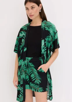bonprix Zweiteiler & Sets|Blusen & Tuniken^Kimono-Bluse aus fließender Viskose schwarz floral
