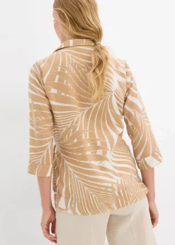 bonprix Blusen & Tuniken|Bekleidung·Jacken & Mäntel^Kimono-Bluse in Leinenoptik wollweiß/new beige bedruckt