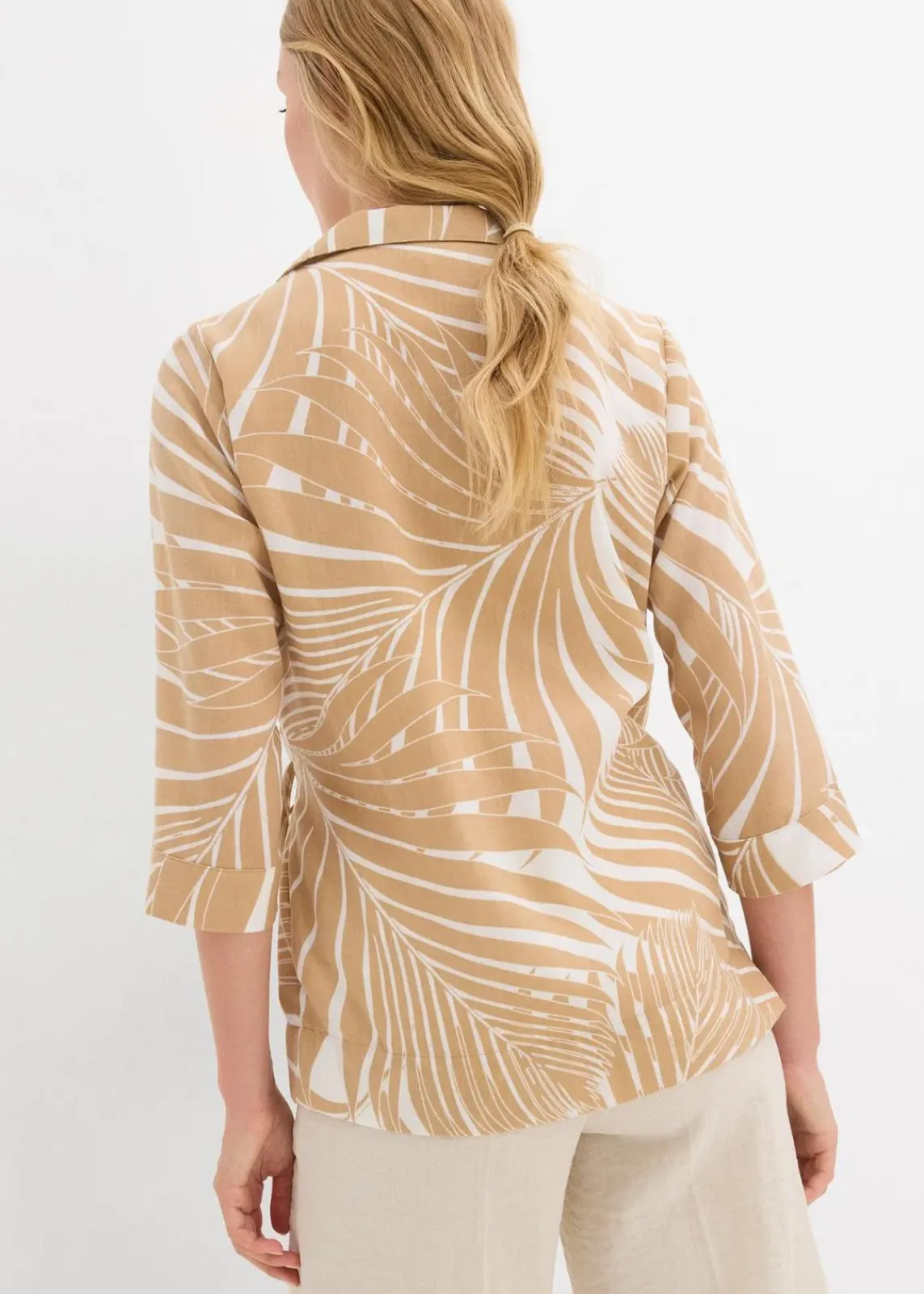 bonprix Blusen & Tuniken|Bekleidung·Jacken & Mäntel^Kimono-Bluse in Leinenoptik wollweiß/new beige bedruckt