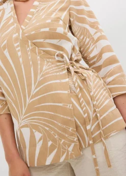 bonprix Blusen & Tuniken|Bekleidung·Jacken & Mäntel^Kimono-Bluse in Leinenoptik wollweiß/new beige bedruckt