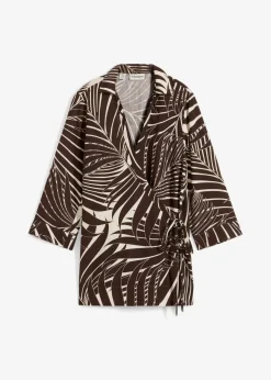 bonprix Bekleidung·Jacken & Mäntel|Blusen & Tuniken^Kimono-Bluse in Leinenoptik natur/dunkelbraun bedruckt