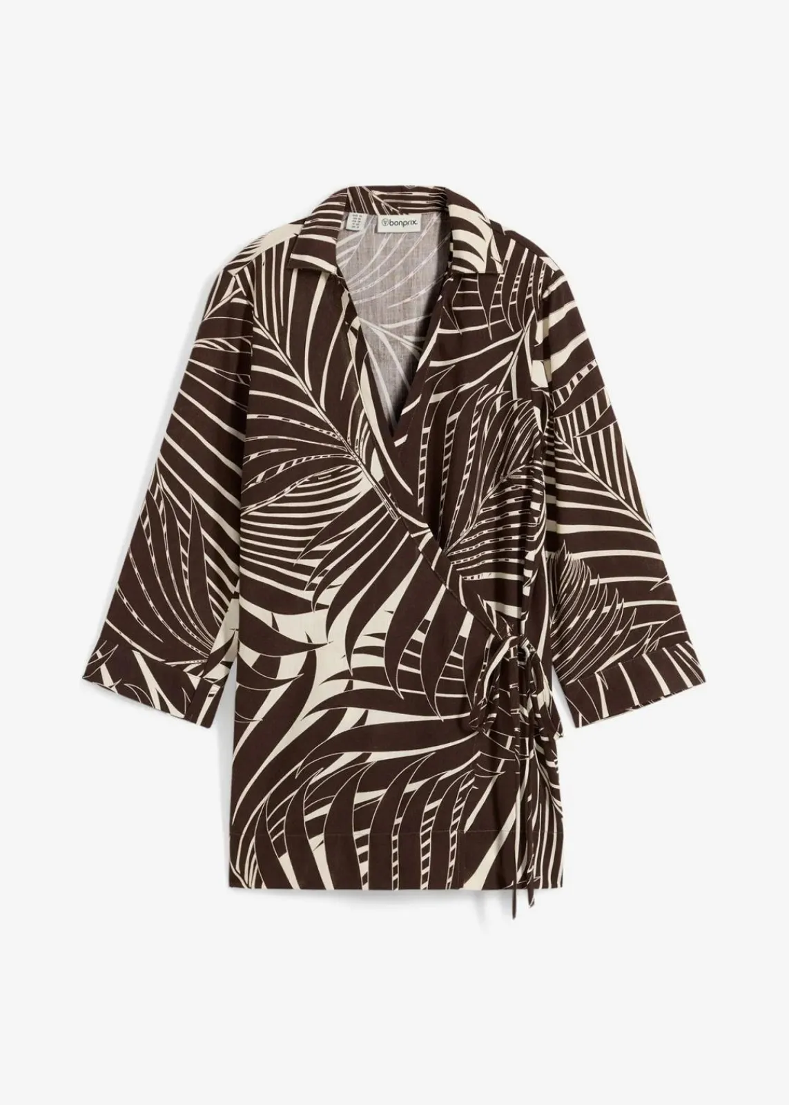 bonprix Bekleidung·Jacken & Mäntel|Blusen & Tuniken^Kimono-Bluse in Leinenoptik natur/dunkelbraun bedruckt
